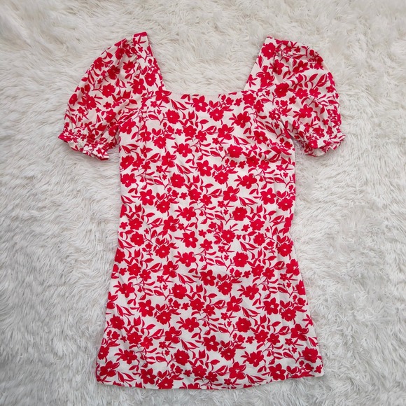 Draper James Dresses & Skirts - Draper James RSVP Pink Floral Puff Sleeve Linen Blend Mini‎ Dress Square Neck Sm